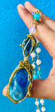 Apatite Jade Long Brass Necklace