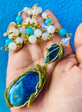 Apatite Jade Long Brass Necklace