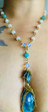 Apatite Jade Long Brass Necklace