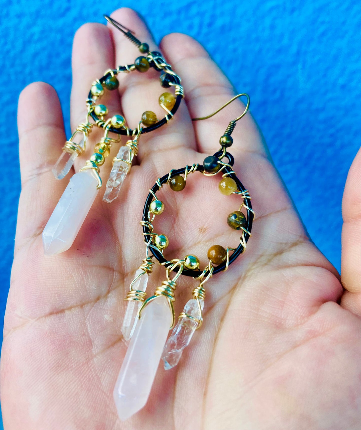 Tigerseye Rose Quartz Suncatcher Earrings