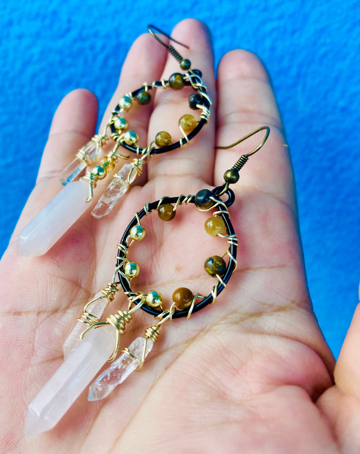 Tigerseye Rose Quartz Suncatcher Earrings