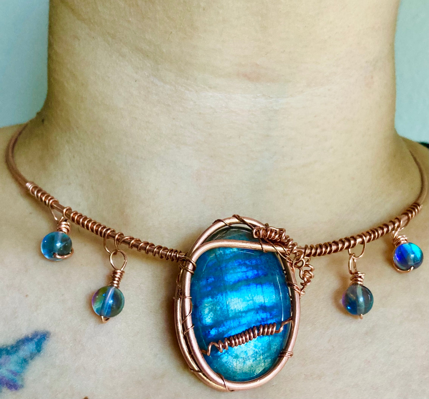 Mystic Blue Labradorite Halo Necklace