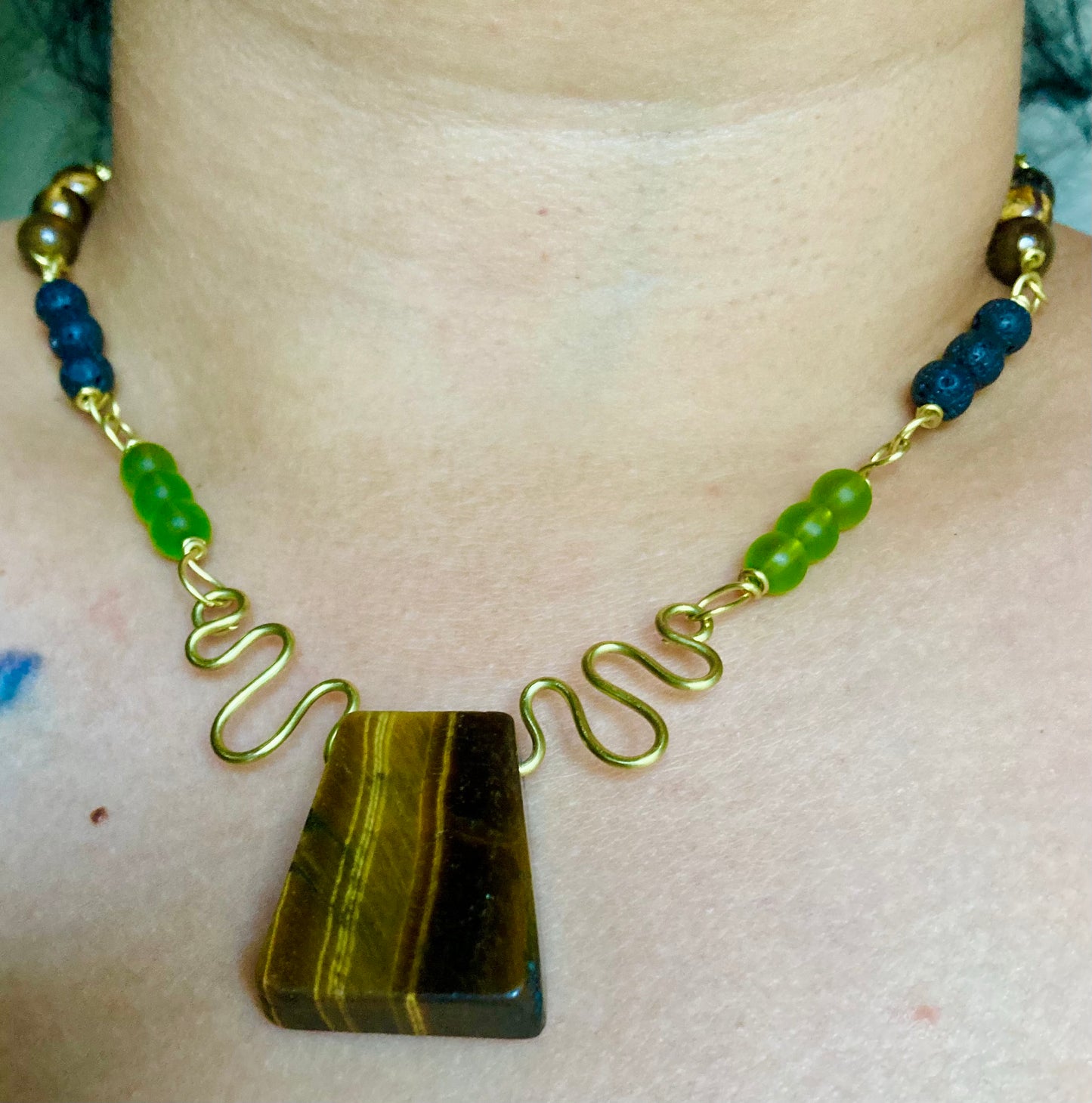 Tribal Green Tiger Necklace