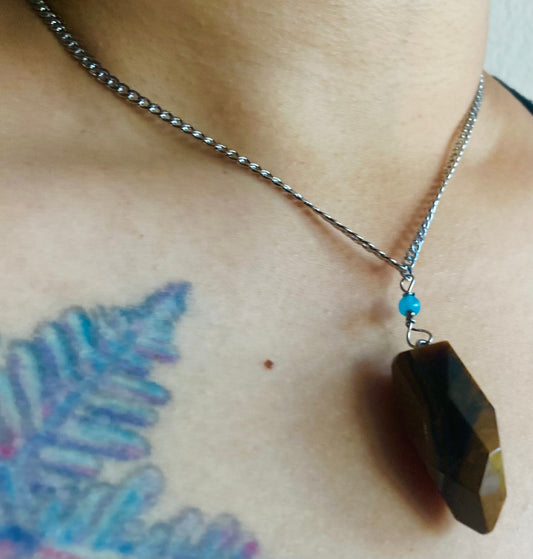 Tigerseye Aquamarine Pendulum Necklace