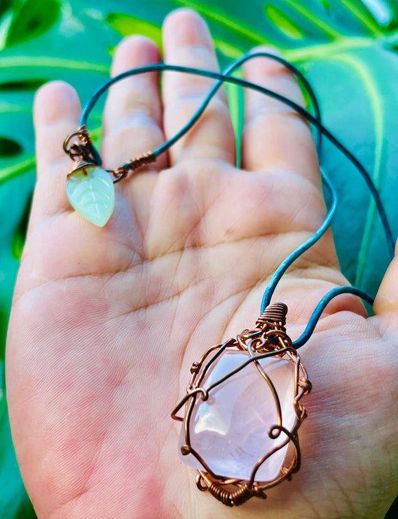 Rose Quartz Leather Necklace