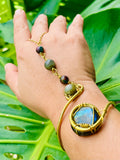 Blue Moon Labradorite Agate Brass Panja