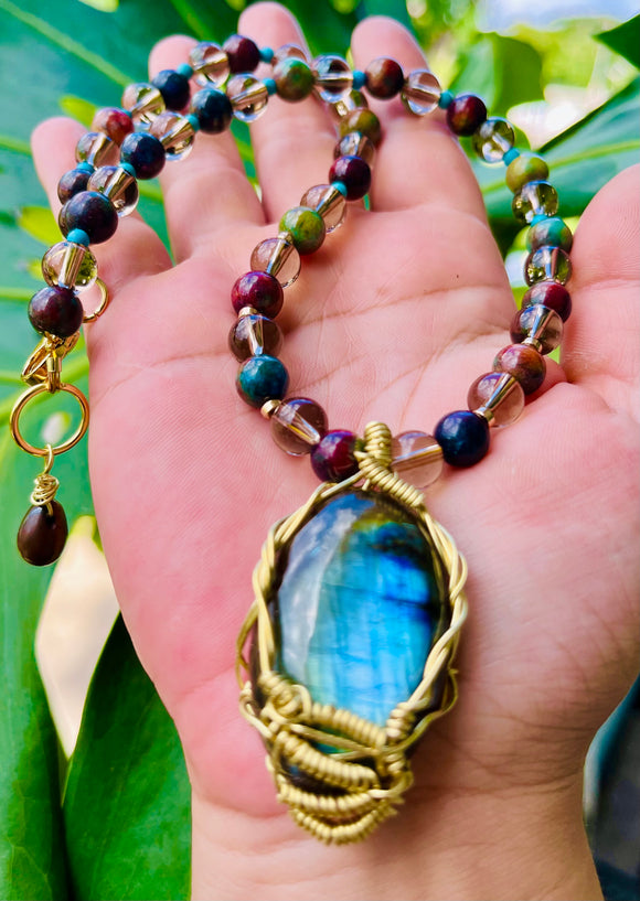 Smokey Labradorite Agate Turquoise Necklace