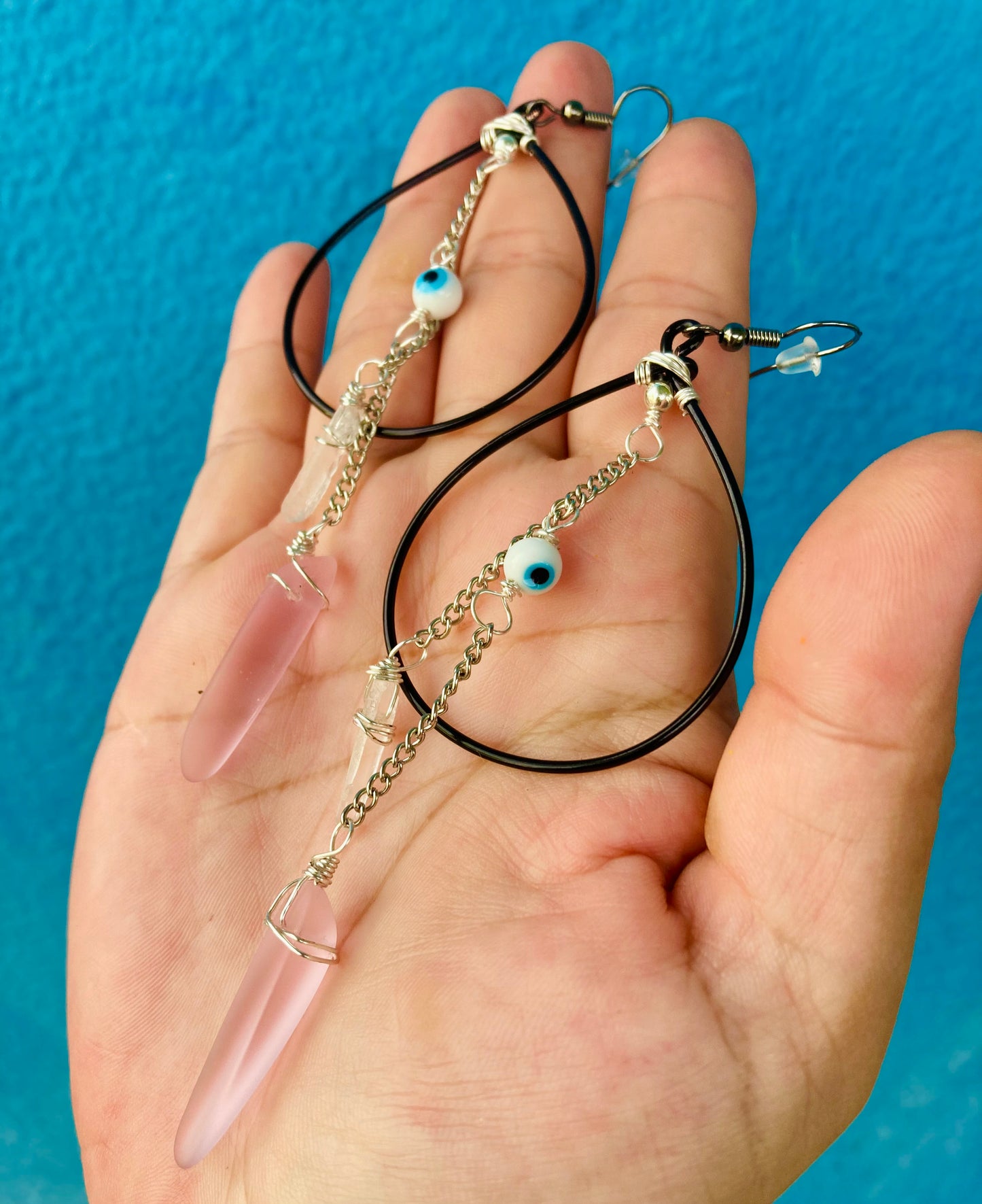 Pink Seaglass Quartz Hoops