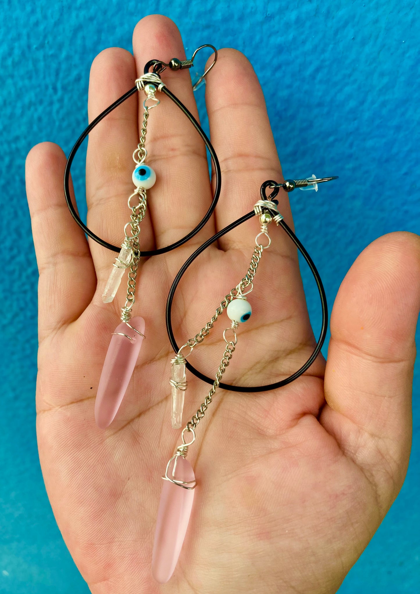 Pink Seaglass Quartz Hoops