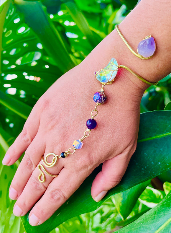 Amethyst Crystal Moon Brass Panja