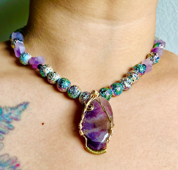 Cosmic Amethyst Lava Necklace