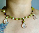 Chandelier Quartz Brass Necklace