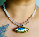 Large Purple Labradorite White Onyx Necklace