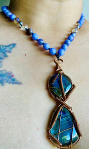 Purple Aura Double Blue Labradorite Hand-knotted Necklace