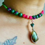 Watermelon Jasper Labradorite African Turquoise Choker