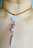 Lotus Moon Kitty Rose Quartz Pendant