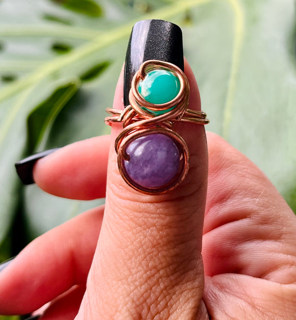 Adjustable Angelite Jasper Copper Ring