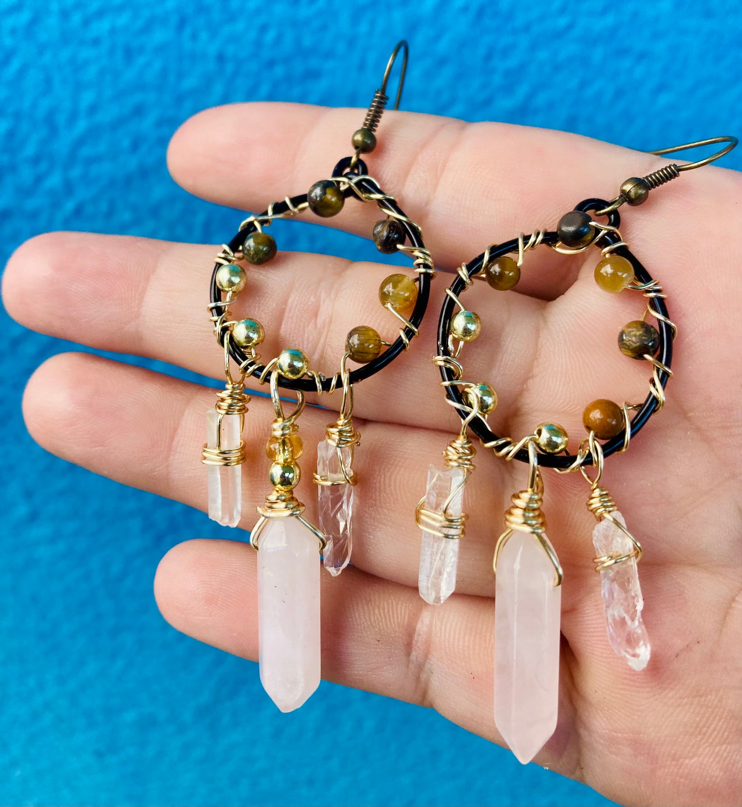 Tigerseye Rose Quartz Suncatcher Earrings