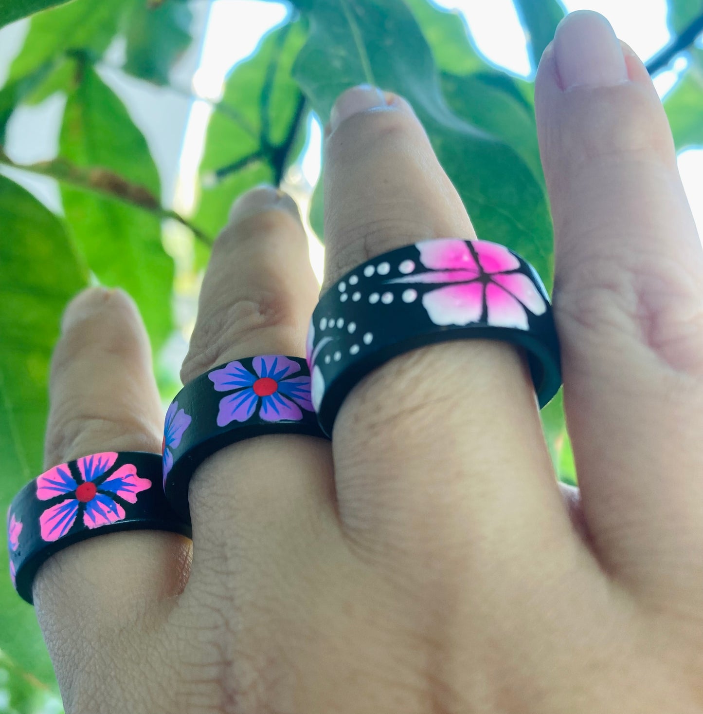 Hand-painted Bamboo Rings Size 9