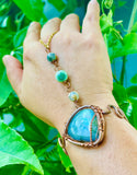 Mystic Sea Green Labradorite Copper Ring Bracelet