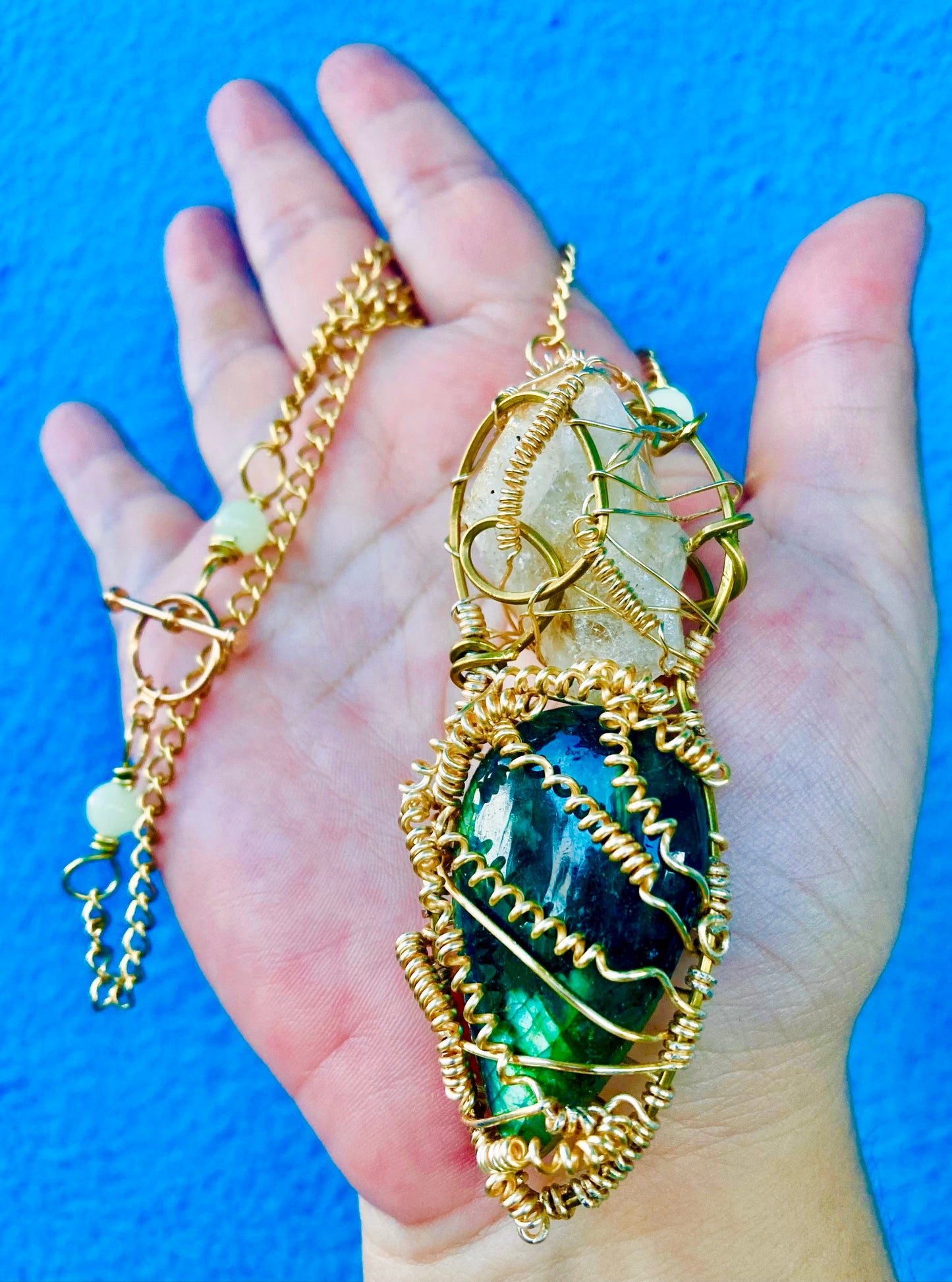 XL Green Labradorite Citrine Pendant