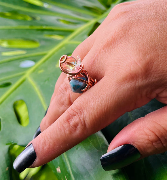 Adjustable Apatite Rose Copper Ring