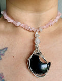Obsidian Moon Rose Quartz Adjustable Necklace