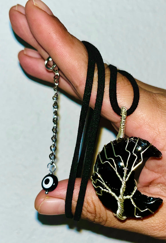 Sacred Obsidian Moon Protective Adjustable Pendant