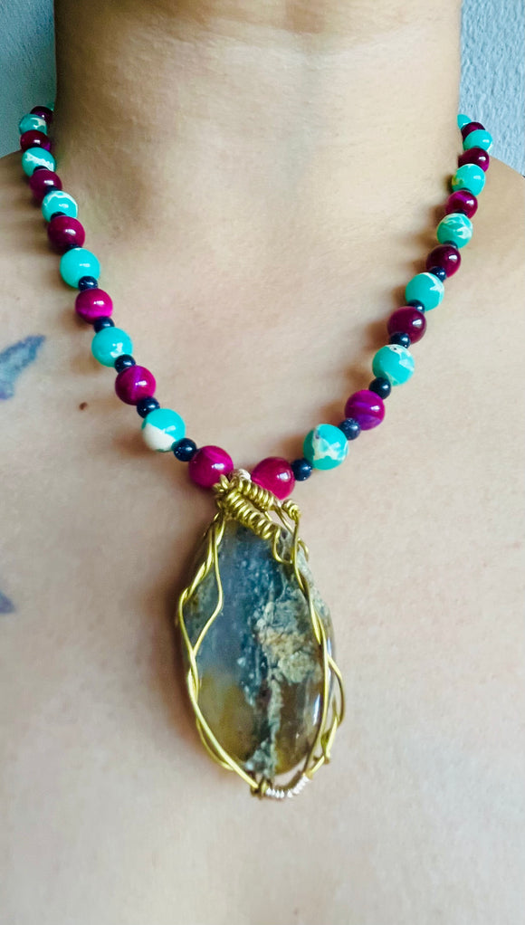 Plume Moss Agate Tigerseye Jasper Necklace