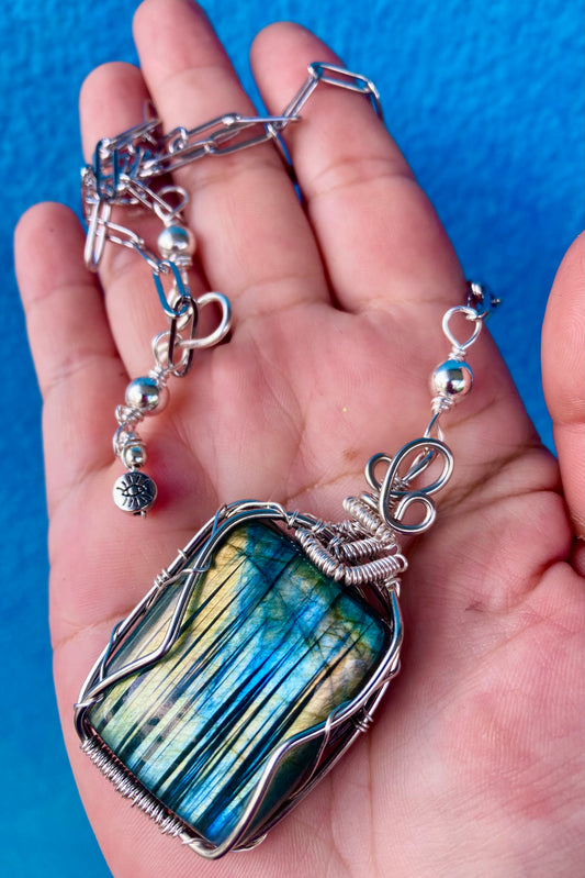 XL Striped Blue Labradorite Necklace