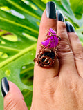 Pink Moon Blue Tigerseye Adjustable Ring