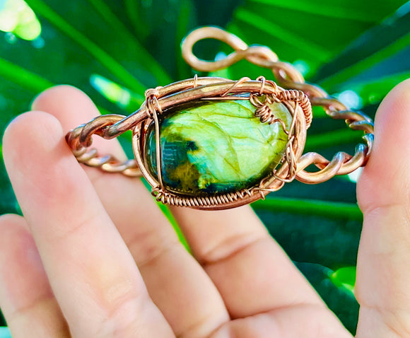 Labradorite Copper Braid Adjustable Cuff