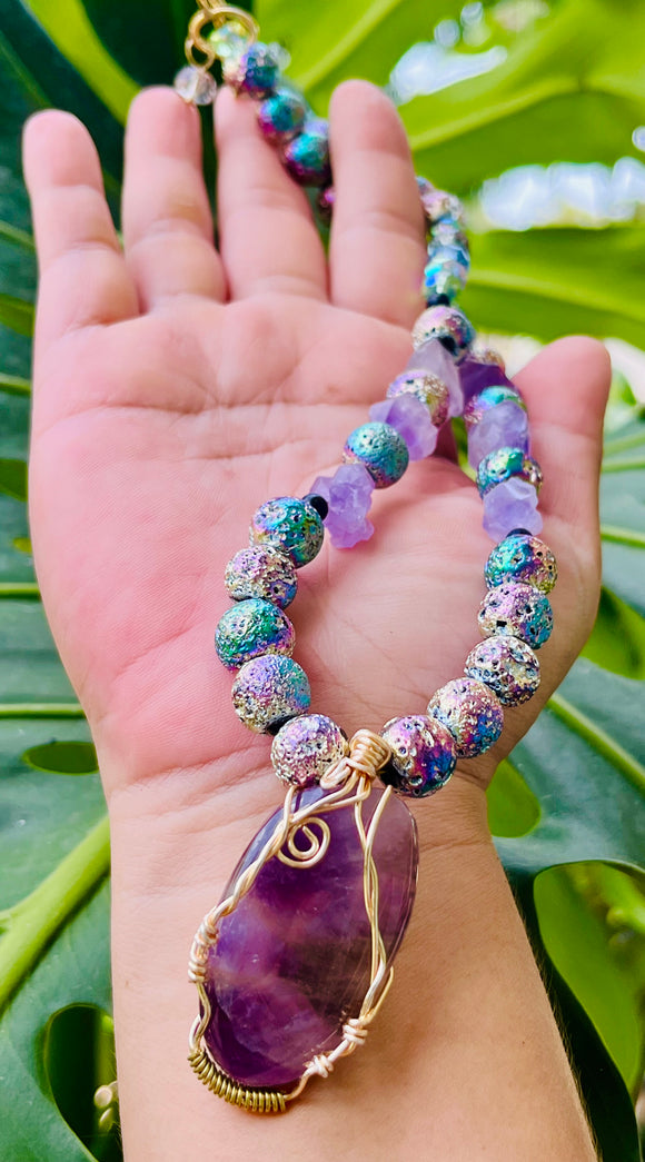 Cosmic Amethyst Lava Necklace