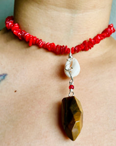 Tigerseye Cowrie MOP Adjustable Necklace