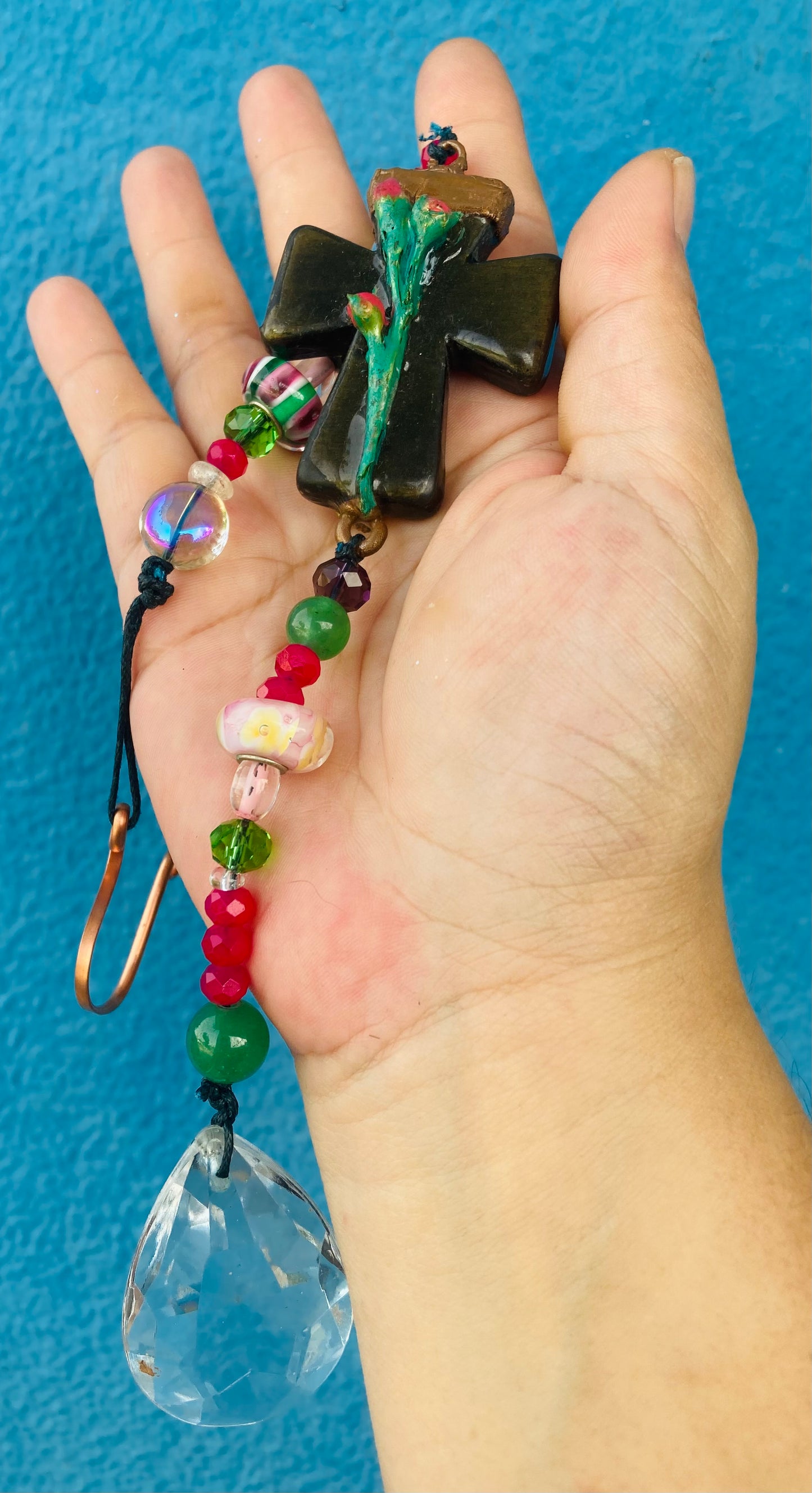 Obsidian Cross Quartz Flower Sun-Catcher