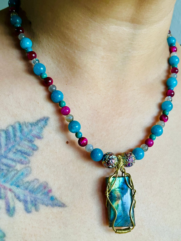 Blue Rainbow Labradorite Necklace