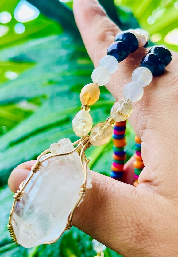 Peruvian Dolphin Quartz Citrine Pearl Choker / Necklace