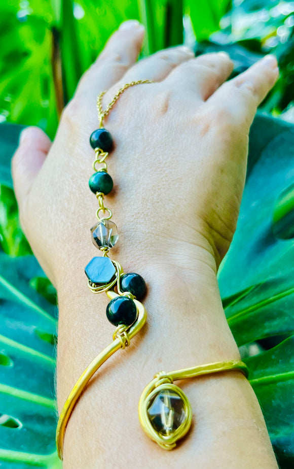 Smokey Quartz Blue Labradorite Brass Panja