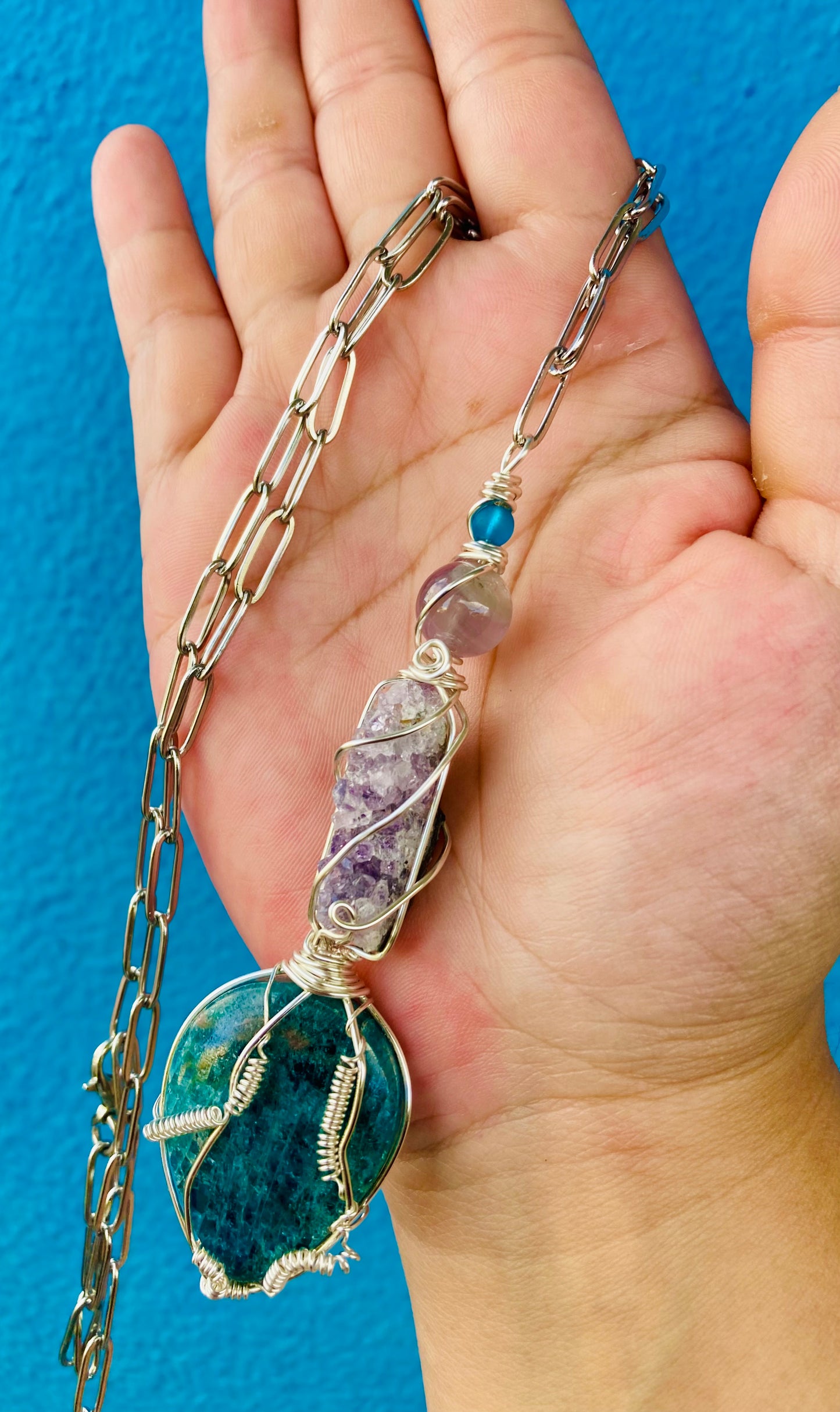 Apatite Druzy Matrix Amethyst Pendant