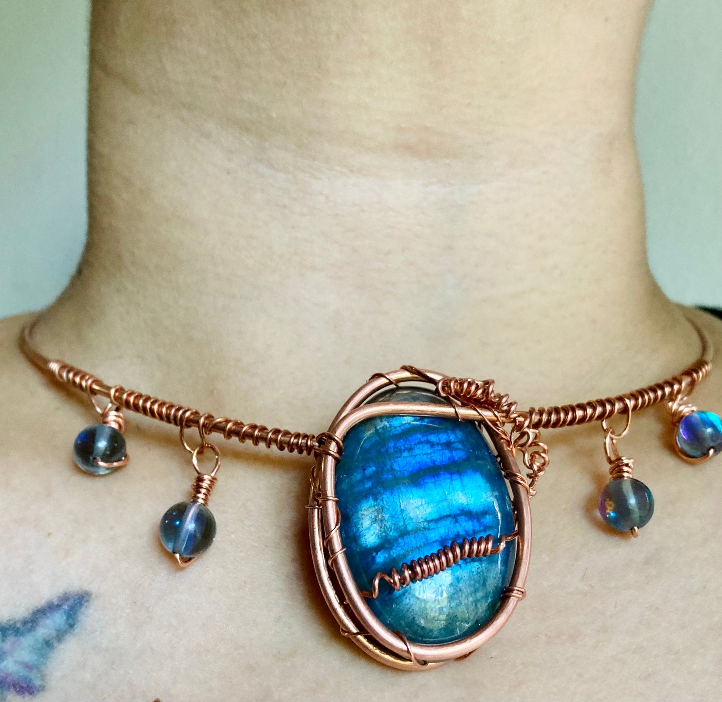 Mystic Blue Labradorite Halo Necklace