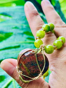 Unakite Heart Peridot Choker / Necklace