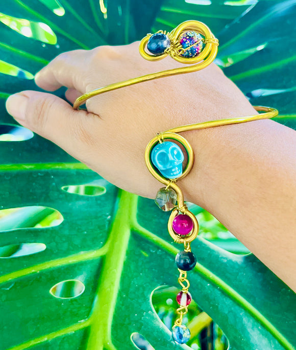 Tiger Skull Brass Adjustable Arm Cuff 💪