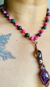 Amethyst Star Agate Epidote Necklace