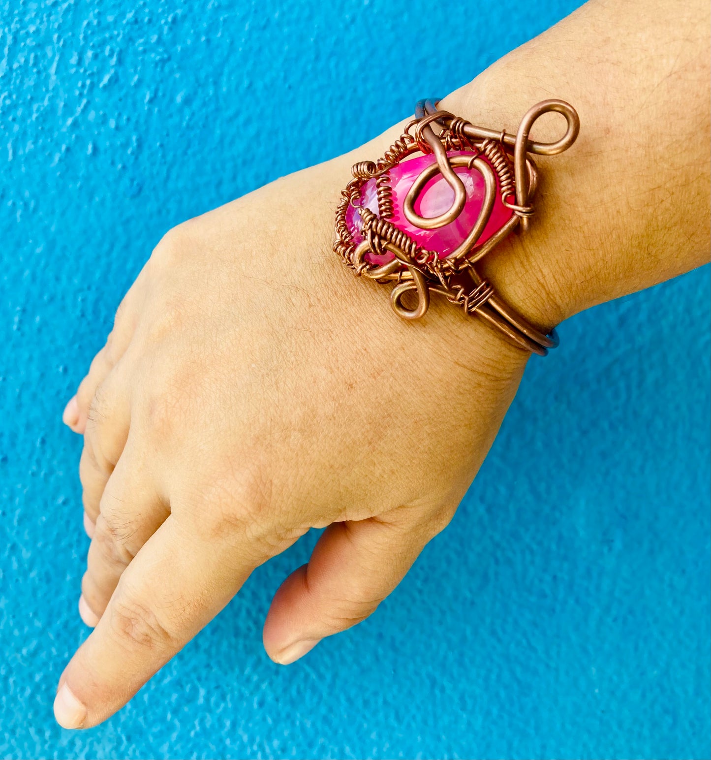 Adjustable Pink Onyx Cuff