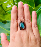 Blue Portal Labradorite Adjustable Copper Ring