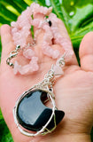 Obsidian Moon Rose Quartz Adjustable Necklace