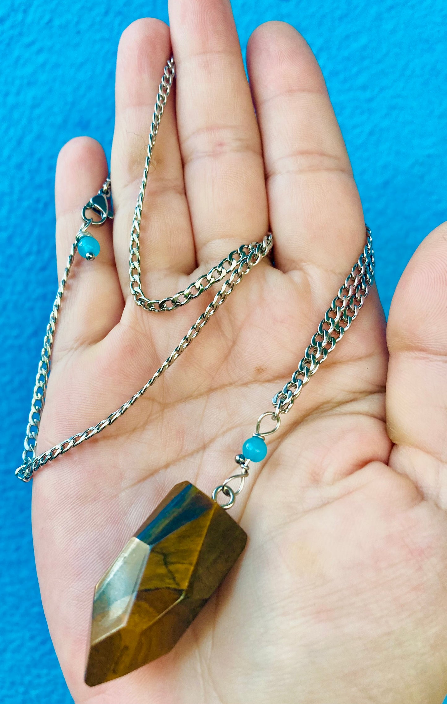 Tigerseye Aquamarine Pendulum Necklace