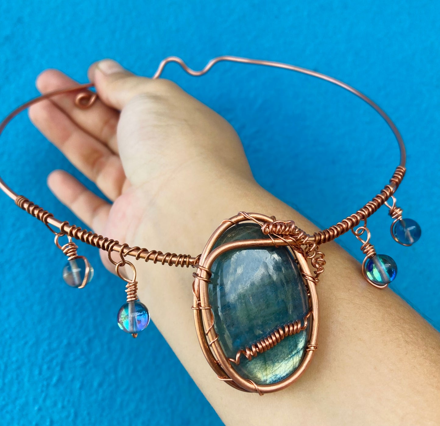 Mystic Blue Labradorite Halo Necklace