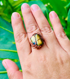 Golden Portal Labradorite Adjustable Copper Ring