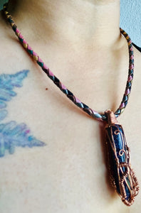 Double Terminated Goldstone Mosaic Leather Necklace